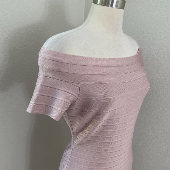 Herve Leger Womens Large Off Shoulder Bandage Dress Blush Pink Cocktail Party - Picture 2 of 12